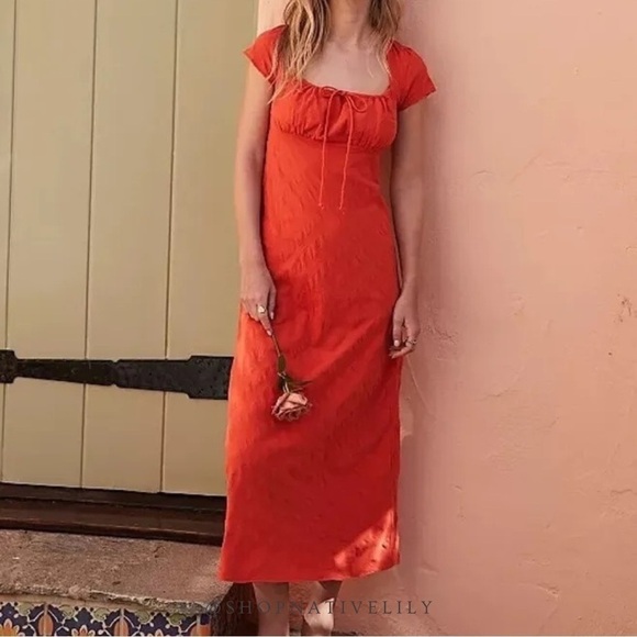 Free People Dresses & Skirts - NWT Free People Women’s Natalya Cotton Cap Sleeve Midi Dress Sz Medium, Red